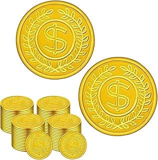 Set of plastic gold coins of 100 pieces, golden playing pieces in the shape of a pirate treasure for decoration of children's party, makeshift and treasure hunting games.. DIAYTAR NIGERIA brings a world of products to your fingertips with affordable prices and quick delivery.