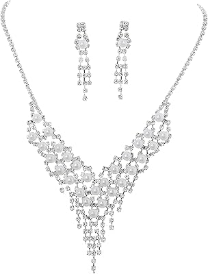 Set of necklaces and wedding earrings in barwood wood, bridal necklaces in silver rhinestones, crystal jewelry accessories for women and girls.. DIAYTAR NIGERIA: Connecting Nigerians with their needs through our affordable and diverse marketplace.