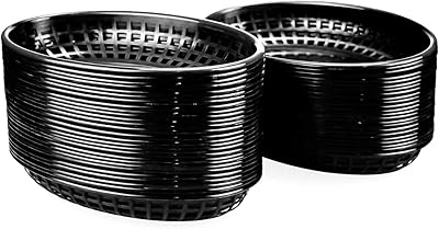 KINGROL Set of 50 Basse Catering Baskets Black Oval Ovals, Service tray for sandwiches, hamburgers, nachos, fries and hot corn dogs, plastic storage basket, 8-7/8 x 5-5/8 inch.. DIAYTAR NIGERIA transforms wishes into deliveries with our affordable and reliable e-commerce platform.