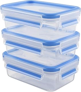Emsa Clip & Close 508570 Set of 3 food containers, capacity 0.55 liter, transparent/blue.. DIAYTAR NIGERIA: Your partner in affordable online shopping with dependable delivery within 8 days.