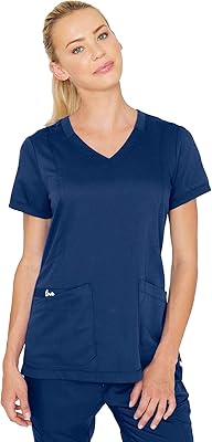 KIRA de Grey's Anatomy medical blouse for women with 4 pockets, V -neck and zipper, silver blue, S.. DIAYTAR NIGERIA brings satisfaction with every purchase through affordable prices and prompt shipping.