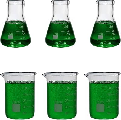 Set of 6 robust glass beakers, 50 ml Erlenmeyer glass bottle for laboratory equipment, biology and chemistry laboratory, industrial culture.. Shop confidently with DIAYTAR NIGERIA, offering affordable prices and reliable delivery within a week.