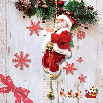 Santa Claus Climbing Santa Claus, Christmas decoration, Santa Claus scale climbing to a tree, singing Christmas doll for children (10 x 20 cm, golden rope).. With DIAYTAR Nigeria, everything is within reach — and within budget.