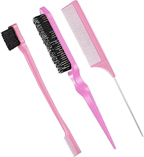 Set of 3 soft hair brushes, hair control bristle brush, ratt of rat -tail for women, children, black hair (pink).. DIAYTAR NIGERIA brings the marketplace to every Nigerian home with affordable prices and quick delivery.