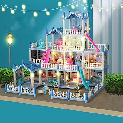 Beauenty doll house construction toys with lights to assemble kitchen, bedroom, furniture, garden, dolls, pets, pink dream houses for girls, DIY ideas for girls and toddlers (blue 14 rooms).. Your comprehensive marketplace awaits at DIAYTAR NIGERIA with affordable prices and reliable delivery times.