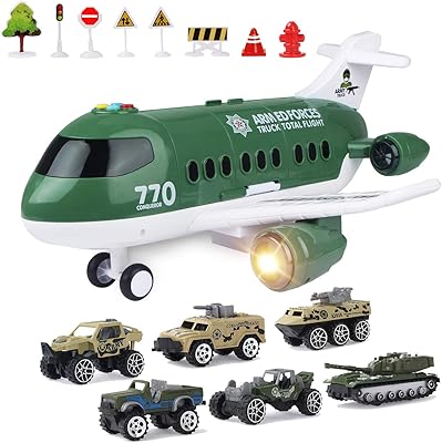 Ginelli military cargo plane with a set of car toys, a set of light truck toys and sound for children aged 3, 4 and 5 years old.. DIAYTAR NIGERIA: Bringing affordable shopping solutions with a diverse product catalog delivered nationwide.
