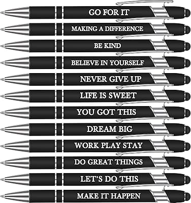 Zonon 12 pieces inspiring ball pens with tip stylus for motivation messages, set of black ink metal pens for encouragement (black, motivation style).. Shop smart, shop DIAYTAR - Nigeria's most affordable e-commerce platform with nationwide delivery.