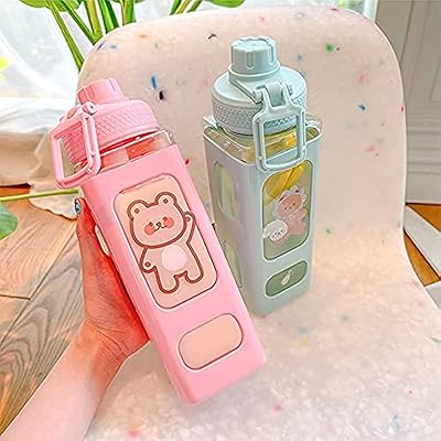 JQWSVI KAWAII water bottle with straw and sticker, bottle of kawaii bear water, large portable bottle of square plastic sport for girls, pretty cups of water and tea.. Order today, receive this week — shopping with DIAYTAR Nigeria is that simple.