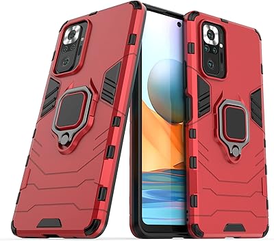 Protective shell with second spring for Xiaomi Redmi Note 10 Pro/Note 10 Pro Max, Protective shell resistant hybrid case with crutch - Red.. You deserve better shopping — choose DIAYTAR Nigeria today.