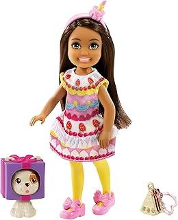 Barbie Club Chelsea doll (6 -inch brunette) in cake outfit with pet and accessories, 3 to 7 years old.. DIAYTAR NIGERIA: Nigeria's answer to affordable online shopping with reliable 5-8 day delivery guarantee.