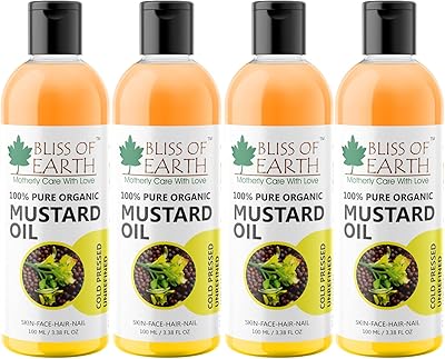 Bliss of Earth organic mustard oil for hair growth and baby massage (4 x 100 ml).. DIAYTAR NIGERIA brings the nation's largest product catalog to your doorstep at prices you'll appreciate.