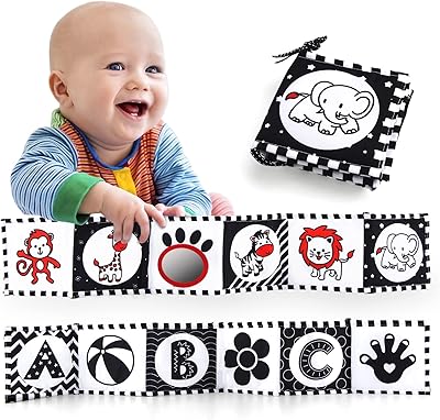 Jenilily Book in high black and white contrast contrast for baby, baby mirror, time on my stomach, cradle toys for boys and girls from 0 to 3 months old, newborn.. DIAYTAR NIGERIA brings the marketplace to every Nigerian home with affordable prices and quick delivery.