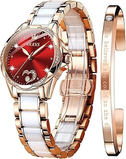 Olevs Women Automatic Mechanical Watches with Automatic Reassembly Gold Pink Bicolor Ceramic Bracelet Diamond Heart Cadran Mode Elegant Dress Ladies Light Watches.. Shop with purpose and save with DIAYTAR NIGERIA's extensive platform and nationwide delivery service.