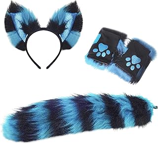 Set of faux fur gloves with chat tail, wolf and fox pattern for adults and children for Halloween, Christmas, Cosplay evening.. DIAYTAR Nigeria: trusted by thousands for fast, reliable delivery.