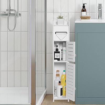 Tooxinim Small bathroom storage cabinet for small spaces, storage cabinet above the toilet for slim bathroom corner, storage cabinet for toilet paper with 2 doors and shelves (white).. DIAYTAR NIGERIA: Where affordable shopping meets reliable nationwide delivery in less than a week.