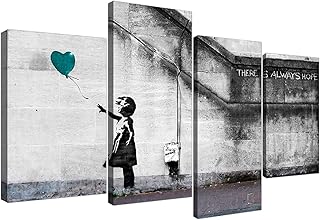 Banksy there is Always Hope Grand Ballon Bleu Sarcelle Sur Canvas - Modern Street Art Impressions - Set of 4 Graffiti paintings - Divided Multi -Panneaux - XL - 130 cm.. DIAYTAR NIGERIA delivers on our promise of variety, affordability, and prompt nationwide service.