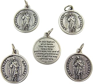 Silver medal of Archangel Saint Raphaël with prayer on the back, 7.75 ", pack of 5.. DIAYTAR NIGERIA: Where every shopping need is met with affordable prices and timely delivery.