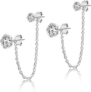 Earrings double piercing chain with removable chain - 2 nails 6 mm and 4 mm cubic zirconia - pendant earrings in sterling 925 silver - double piercing earrings, small, sterling silver, small, sterling silver, cubic zirconia.. Need something fast? Order it now from DIAYTAR Nigeria.