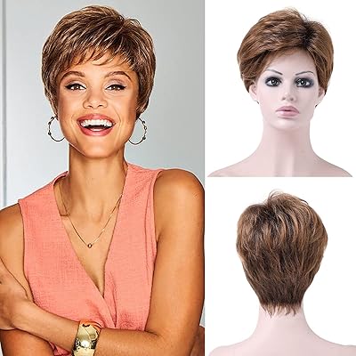 Short brown wigs for women mixing a wig cutter cut with bangs, natural hair for daily use.. Your digital shopping ally, DIAYTAR NIGERIA offers extensive selection with budget-friendly delivery.