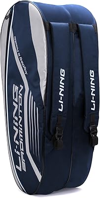 Bag of badminton equipment in polyester with double zipper li-ning hot shot (navy blue, silver).. Shop with purpose and save with DIAYTAR NIGERIA's extensive platform and nationwide delivery service.