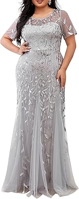 Large size formal dresses for women, sequins, round neck, short sleeves, embroidery, mermaid, 07708-dia.. DIAYTAR NIGERIA: Where affordability and variety meet with convenient delivery within 8 days.