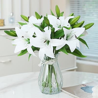 Hanonona Real Touch Flowers of Lys Artificial Tiger 8pcs for Wedding, House, Festival, Garden, Store, Office, Flowers of Artificial Lys in Plastic (White, 8).. DIAYTAR NIGERIA: Creating access to affordable products for every Nigerian with our swift delivery service.