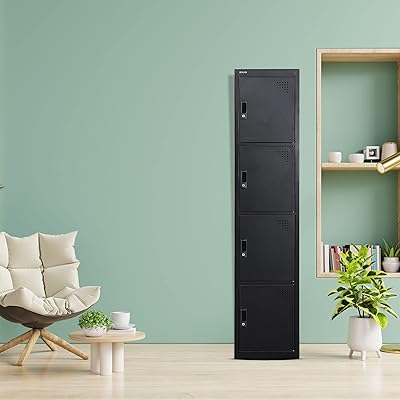 4 -door Armoire Ar d'Egid, steel metal storage cabinet - with 3 shelves - for the house, the school and the desk - lock with plastic handle (black).. DIAYTAR NIGERIA: Connecting every Nigerian with quality products at prices everyone can afford.