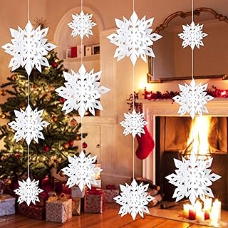 Decorations of snowflakes to hang cataway, 12 pieces of 3D paper snowflakes with white glitter for window decorations, Christmas trees, New Year's Day, Christmas decoration in Wonder Wonderland.. DIAYTAR NIGERIA: Your affordable gateway to thousands of products delivered promptly nationwide.