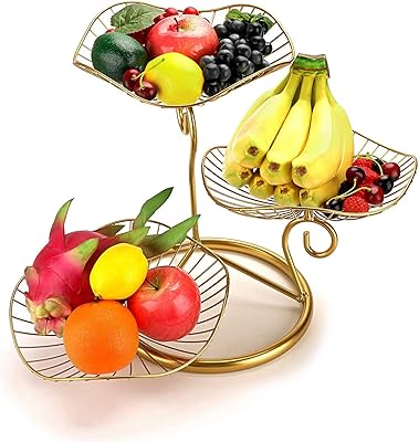 Decorative fruit basket support with 3 iron layers, metal wire fruit support, table support for vegetables, bread, snacks, modern fruit bowls for the house and the kitchen (gold).. Shop smart, shop DIAYTAR - Nigeria's most affordable e-commerce platform with nationwide delivery.