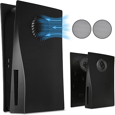 Protective cover for PlayStation 5 with ventilation mouths and dust filter for DobewingDelou disc version PS5 frontal plate cover replacement of external plate Plage Purchain cover black accessories.. DIAYTAR NIGERIA brings the market to your screen with thousands of affordable products delivered to your door.