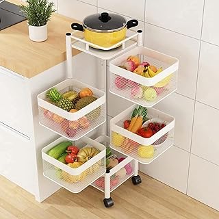 Basket with Kitchen Vegetables in thick multilayer G-STORM metal with rotary wheels for storage and organization, versatile square support (5 shelves).. DIAYTAR NIGERIA delivers value, variety, and convenience with our nationwide 5-8 day shipping.