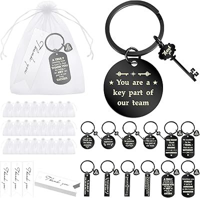 24 Gift Gifts of thanks for employees comprising 24 inspiring stainless steel keychain, 24 organza bags and 24 thanks cards for the office (black).. DIAYTAR NIGERIA: Your partner in affordable online retail with reliable shipping across Nigeria.