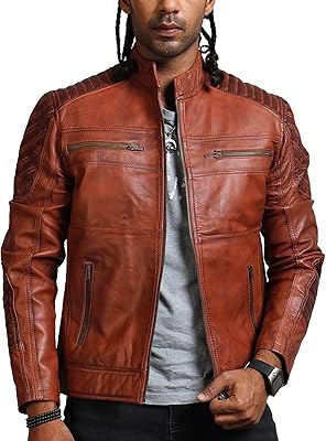 Men's brown leather motorcycle jackets - Slim Cup leather jacket for men.. DIAYTAR NIGERIA provides endless shopping possibilities with affordable prices and prompt delivery service.
