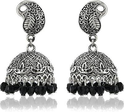 Jhumka earrings in Silver Silver Copper Silver Estel with black pearls for women, one size, metal, without precious stones.. DIAYTAR NIGERIA transforms dreams into deliveries with our affordable prices and 5-8 day shipping.