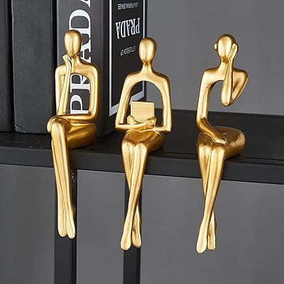 Pwbslai 3pcs Decor Decor of golden accent, statue of thinker, statue of abstract art resin, collection figurines for home office decoration.. Shop anytime, receive on time — only with DIAYTAR Nigeria.