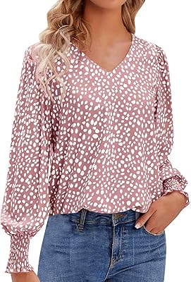 T-shirt with long sleeves for women, high high with V-collar, relaxed polished blouses printed with dots, large, high with knot on the front.. DIAYTAR NIGERIA connects Nigerians with quality products at affordable prices, delivered in 5-8 days nationwide.