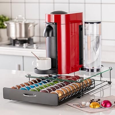 Coffee capsules drawer virtuoline with nespresso drawer with glass for cabinet counter, storage holder for virtuoline capsules (class 50 capsules (with handle)).. Experience retail therapy without the financial stress at DIAYTAR NIGERIA's budget-friendly marketplace.