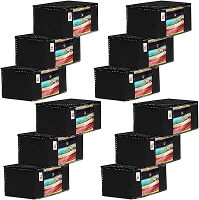 12 pieces of sari covers in non-woven fabric for wardrobe set with transparent window, X-Large (black).. Your complete e-commerce solution, DIAYTAR NIGERIA offers variety and value with nationwide shipping.