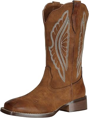 Cowboy boots for women at square end and embroidered western pattern, size 10, brown.. DIAYTAR NIGERIA: Your one-stop e-commerce destination with affordable prices and nationwide delivery in 5-8 days.