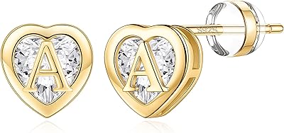 Earrings Initial Heart For Girls, Hypoallergenic Sterling Silver 925 CZ Initial Heart Ears Earrings Placked Ear Boucles 14 Carats For Teenagers, Children's jewelry for little girls, Sterling Sterling.. Shop confidently with Nigeria's most trusted e-commerce platform, offering swift and affordable delivery.