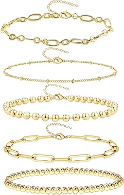 Set of 14 -carat gold chain bracelets for women and girls, strap with delicate golden trombone pearls, stackable bunk bracelets, Metal fashion jewelry.. Experience hassle-free shopping with DIAYTAR NIGERIA's user-friendly platform and prompt delivery service.