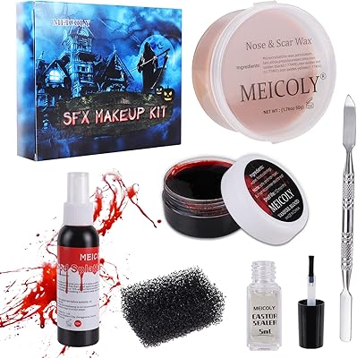 MICOLI SFX MAKE MAKEUR KIT, HALLOWEEN Special Effects Wax (17.3 OZ) with black staple spatula, coagulated blood gel (30 g), Ricin cap 5 ml, 01.. Transform your shopping experience with DIAYTAR NIGERIA's vast product selection delivered at unbeatable prices.