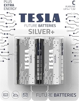 Tesla C Silver + alkaline battery - More powerful batteries LR14/1.5 V, package of 2.. Your trusted shopping companion, DIAYTAR NIGERIA delivers affordable solutions in just 5-8 days.