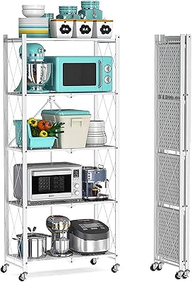 Arab foldable standable shelf, modular storage shelf, robust metal storage shelf with casters, no need to install a storage shelf (white, 5 layers).. Shop smarter with DIAYTAR NIGERIA's vast product range and budget-friendly delivery within the week.