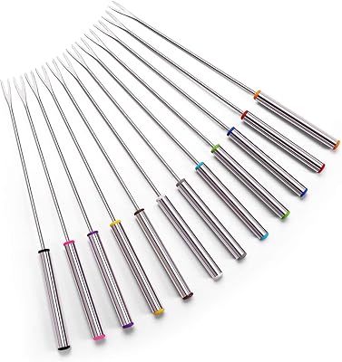 DELFINO Lot of 12 Founds Fondue in 9.5 -inch stainless steel - Fourchets with cheese fondue with heat resistant handle for chocolate fountain, cheese, fondue and roasted marshmallows.. DIAYTAR NIGERIA: Where shopping dreams become reality with budget-friendly prices and prompt delivery.