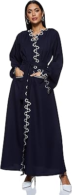 Abaya relaxed for Nukhbaa's woman, decorated with a geometric pattern and long sleeves, navy blue color, size s, blue (blue), s.. No delays, no drama — just fast, affordable shopping with DIAYTAR Nigeria.