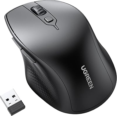 Advanced ergonomic mouse Ugreen comfortable for large hands, Bluetooth mouse for laptop and tablet with silent click, double mode, bluetooth and wireless nano mouse 2.4 g for computer, smart tv and several devices, black.. You shop, we deliver — quick and easy with DIAYTAR Nigeria.