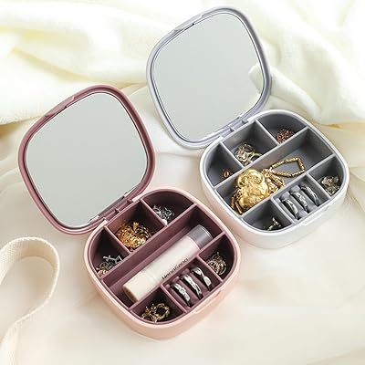 Honpolo portable jewelry storage box, travel jewelry box for girls, lipstick, collar, earrings, nails, multifunctional jewelry box with mirror, secure closure, ordered storage, easy to clean (purple).. DIAYTAR NIGERIA: Bringing quality products to your doorstep at prices that won't break the bank.