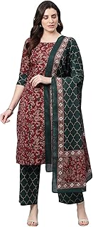 Kurta Printed Bordeaux with Palazzo Print Dark Green and Dupatta pants.. DIAYTAR NIGERIA: Bringing quality products to your doorstep at prices that won't break the bank.