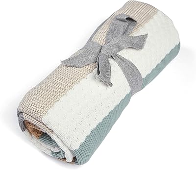 Small mamas & papas knitted bed cover - blue with multiple stripes, child size.. DIAYTAR NIGERIA: Your trusted partner for affordable online shopping with reliable delivery timeframes.